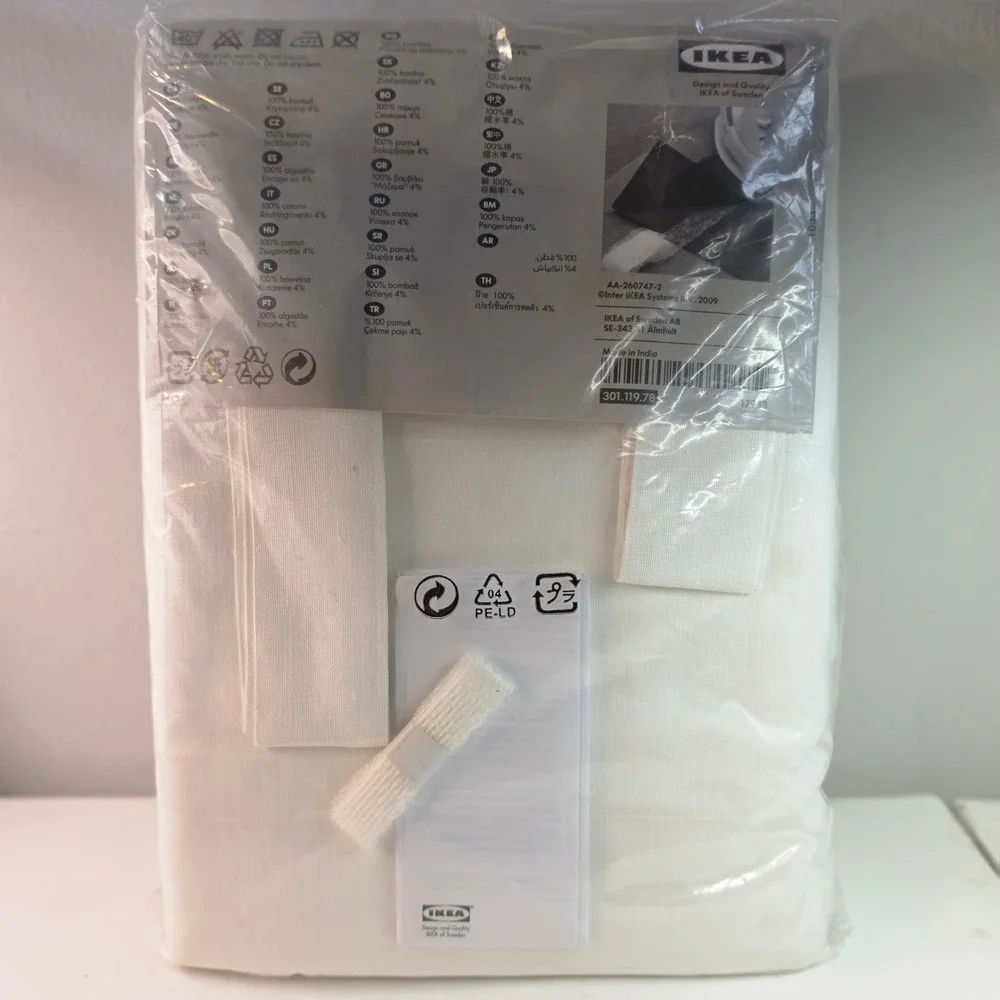IKEA Lenda Curtains Pair White Cotton Hidden Tab Top Tie Backs 55x98 301.228.78